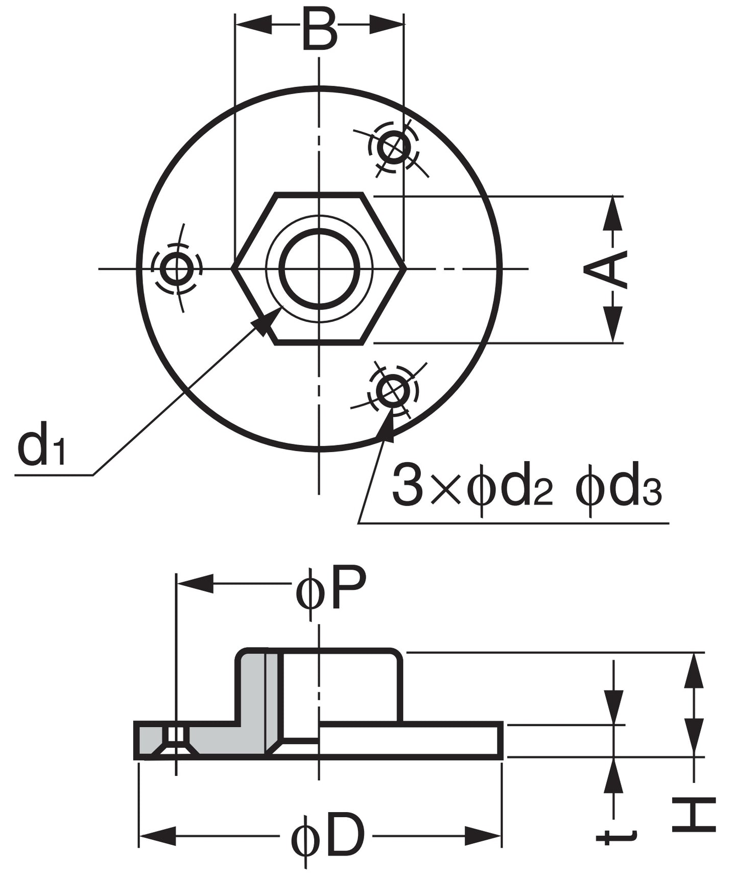 4 pieces round screw-on plates with W1/2 thread, mounting plate, made of solid zinc alloy, 39 mm (1.6"), AD-555-39. Mounting plate, for furniture feet, furniture casters, machine feet, cabinet legs, sofa feet, and much more, from Sugatsune / LAMP® (Japan)