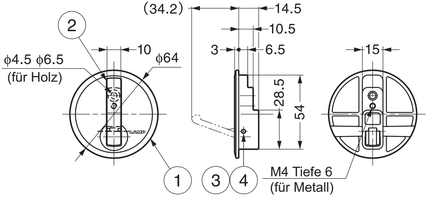 Hochwertiger runder Federklapphaken zum Einlassen, Oberfläche: verchromt, 64 mm (2,6″), NF-R64-CR. Runder Klapphaken mit Schließautomatik, für Tinyhouse, Wohnmobil, Caravan, Yacht, Zug, Flugzeug, Bus und viel mehr, von Sugatsune / LAMP® (Japan)