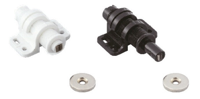 2 Stück runder Magnet-Druckschnäpper mit Verstellmöglichkeit, inkl. Gegenplatte, Oberfläche: weiß, MC-25WT für Möbeltüren, Schranktüren