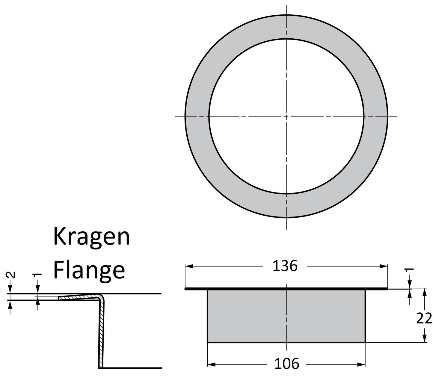 High-quality round waste chute, made of stainless steel, surface: satin matte, 136 mm (5.4"), design: flat, AN-LH011-HL. Stainless steel waste chute, for system catering, shopfitting, catering, and much more, from Sugatsune / LAMP® (Japan)