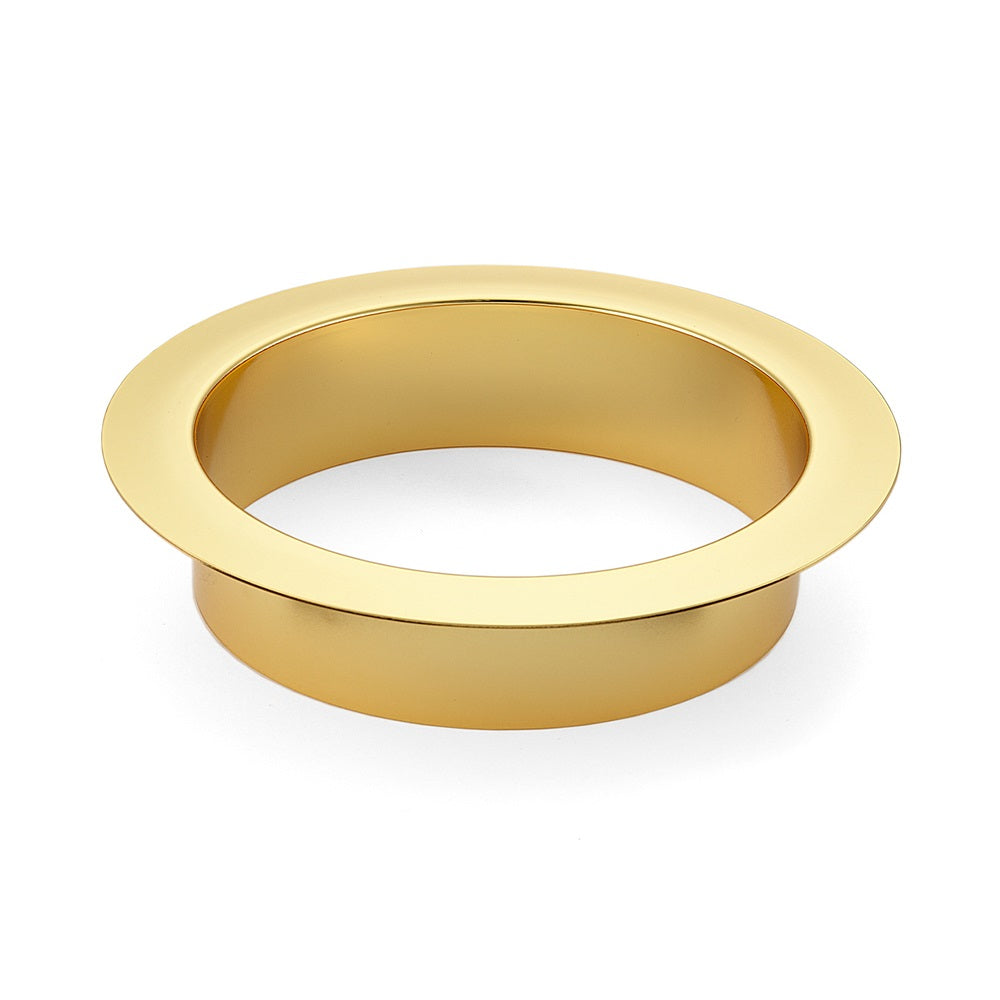 High-quality round waste chute, made of stainless steel, surface: 24K gold-plated, 136 mm (5.4"), design: flat, AN-LH011-GP. Stainless steel waste chute, for chain restaurants, shopfitting, catering, and much more, from Sugatsune / LAMP® (Japan)