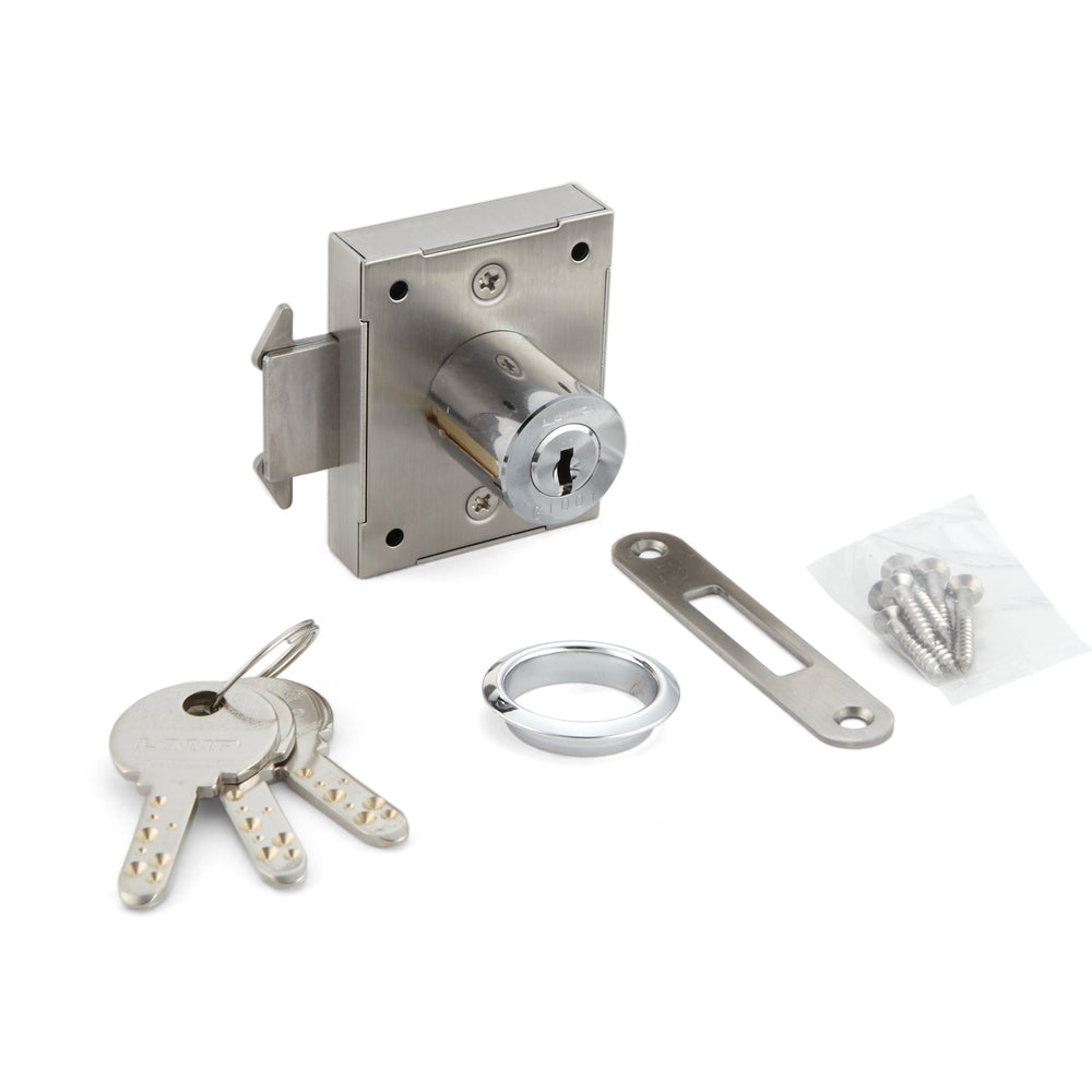 Serrure de porte coulissante, en acier inoxydable SUS304, surface : chromée, modèle : verrouillage différent, 7810K-24-CR-LB pour porte coulissante