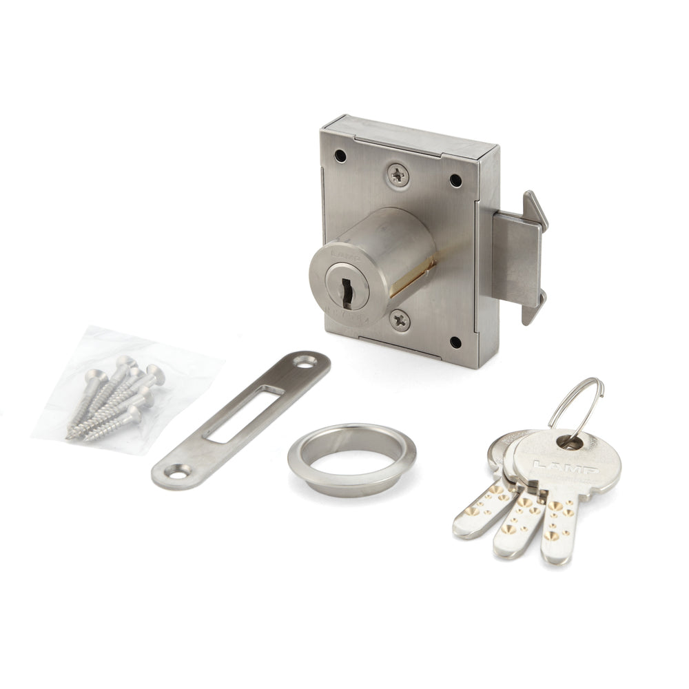 Serrure de porte coulissante, en acier inoxydable SUS304, surface : nickelée, satinée mate, modèle : verrouillage différent, 7810K-24-SNI-RB pour porte coulissante