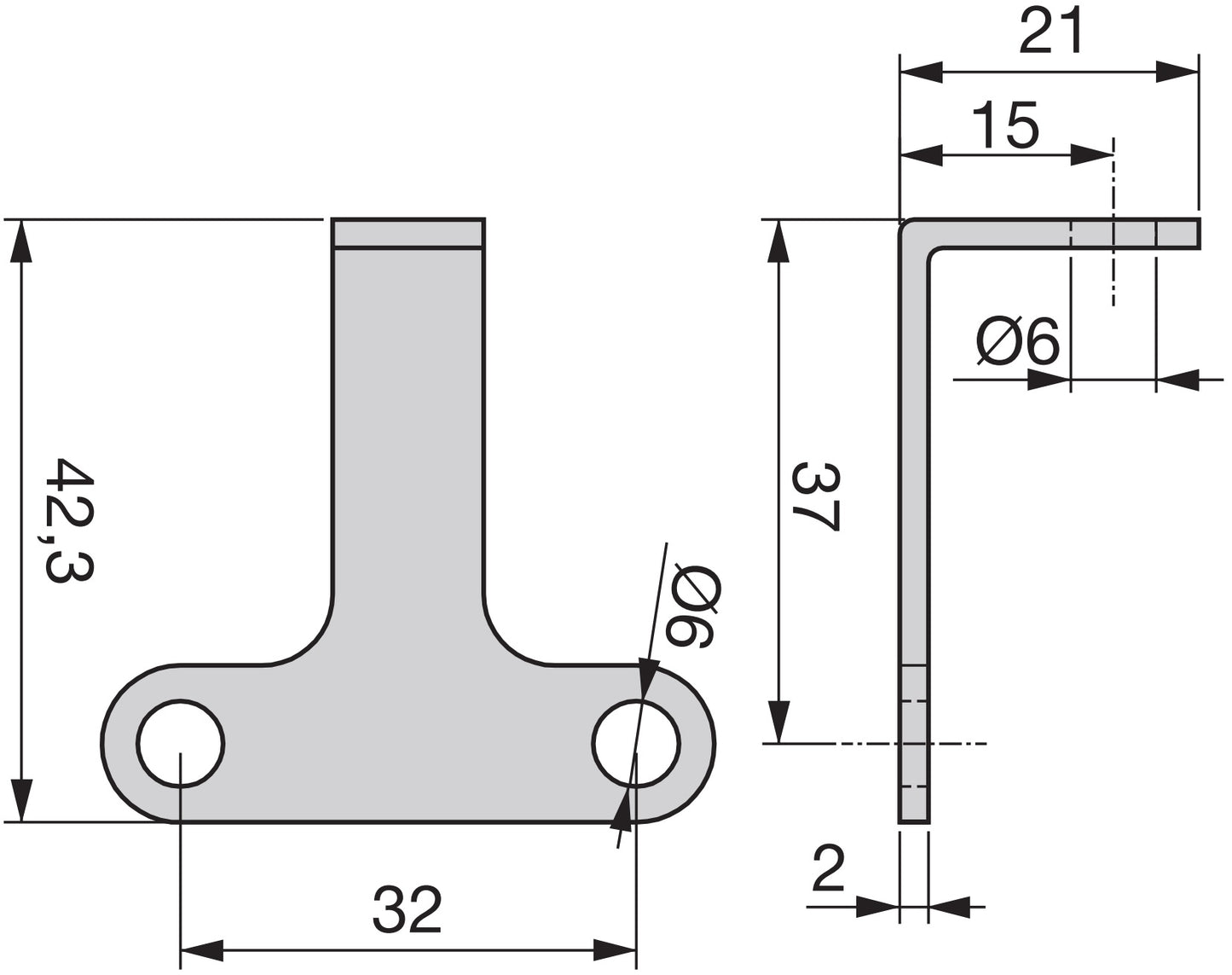 10 pieces of sturdy T-shaped angle brackets with three connecting holes made of robust steel, nickel-plated finish, 43 mm (1.7") 8030907. Mounting bracket E.FB.32 for shelves, bookcases, tables, cabinets, and much more, by EMUCA