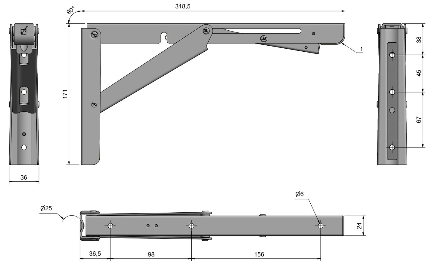 2 supports de table pliants robustes de haute qualité EB-317 en acier inoxydable. Une paire de supports pliables avec une capacité de charge allant jusqu'à 200 kg. Supports de rabat de ROCA / Sugatsune