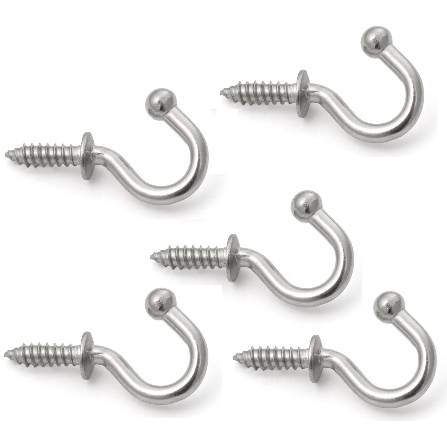 5 high-quality stainless steel screw hooks with rounded tips. TL stainless steel hooks from Sugatsune / LAMP® (Japan)