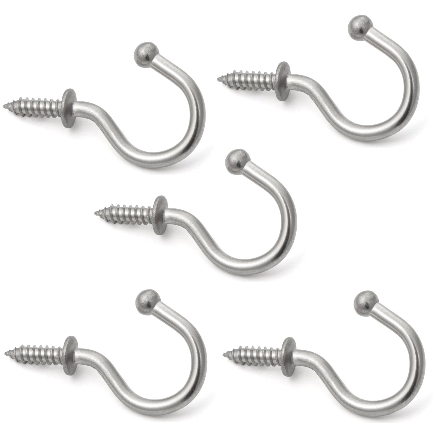 5 high-quality stainless steel screw hooks with rounded tips. TL stainless steel hooks from Sugatsune / LAMP® (Japan)