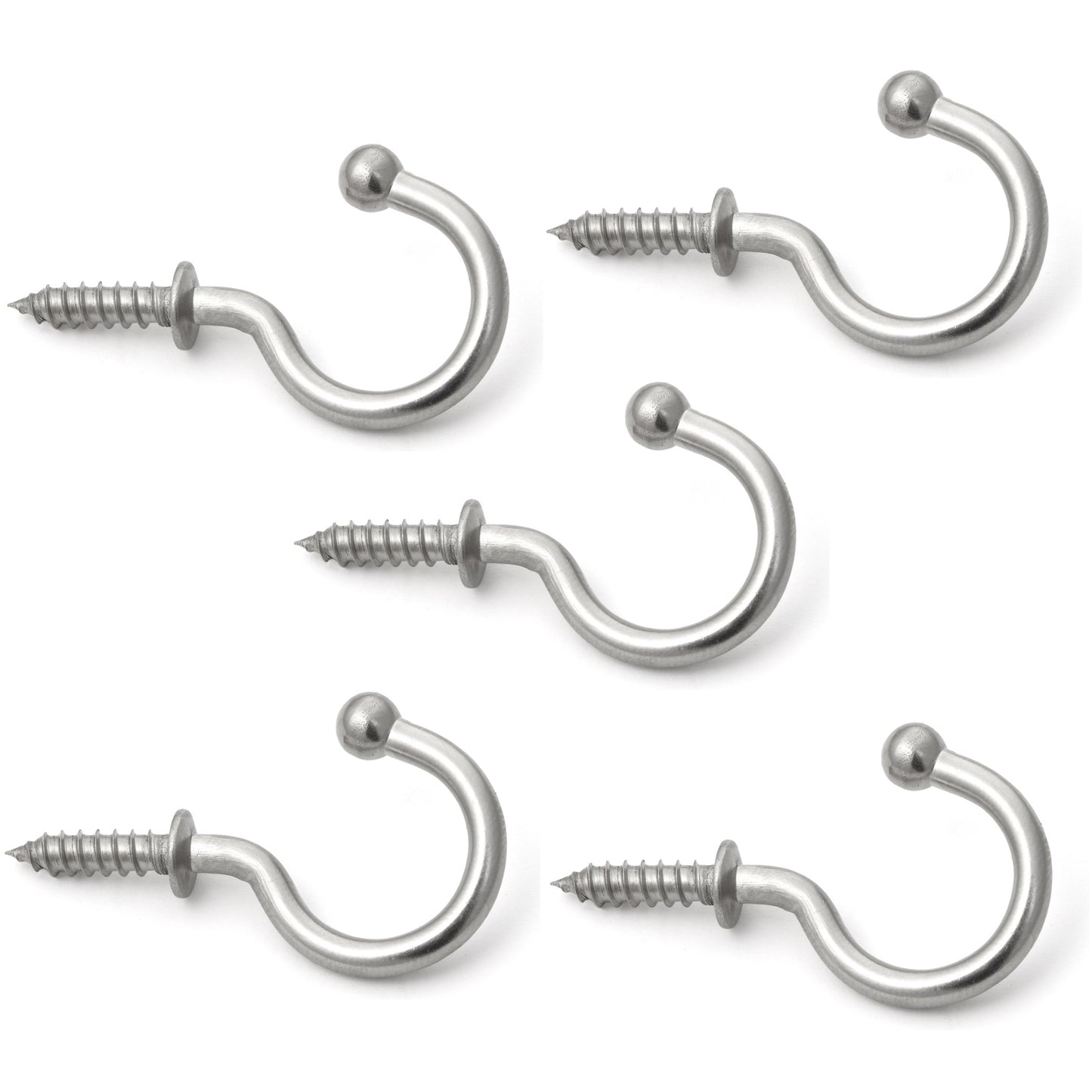 5 high-quality stainless steel screw hooks with rounded tips. TL stainless steel hooks from Sugatsune / LAMP® (Japan)