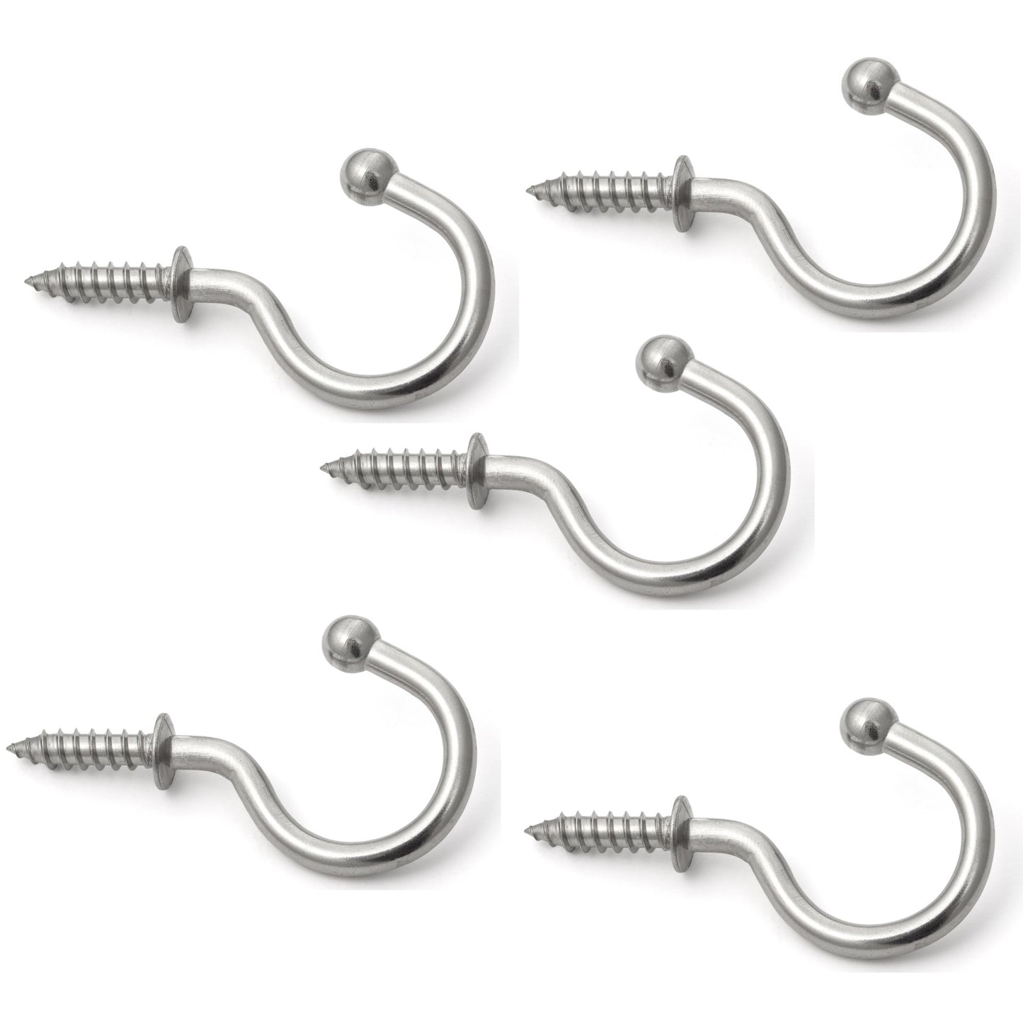 5 high-quality stainless steel screw hooks with rounded tips. TL stainless steel hooks from Sugatsune / LAMP® (Japan)