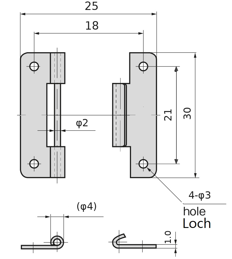 2 Pcs. High-Quality Butt Hinge, Made of SUS304 Stainless Steel, Load Capacity: 2 kg (5 lbs), Height: 30 mm (1-3/16″), B-1006-5 for Boat Doors, Access Hatches