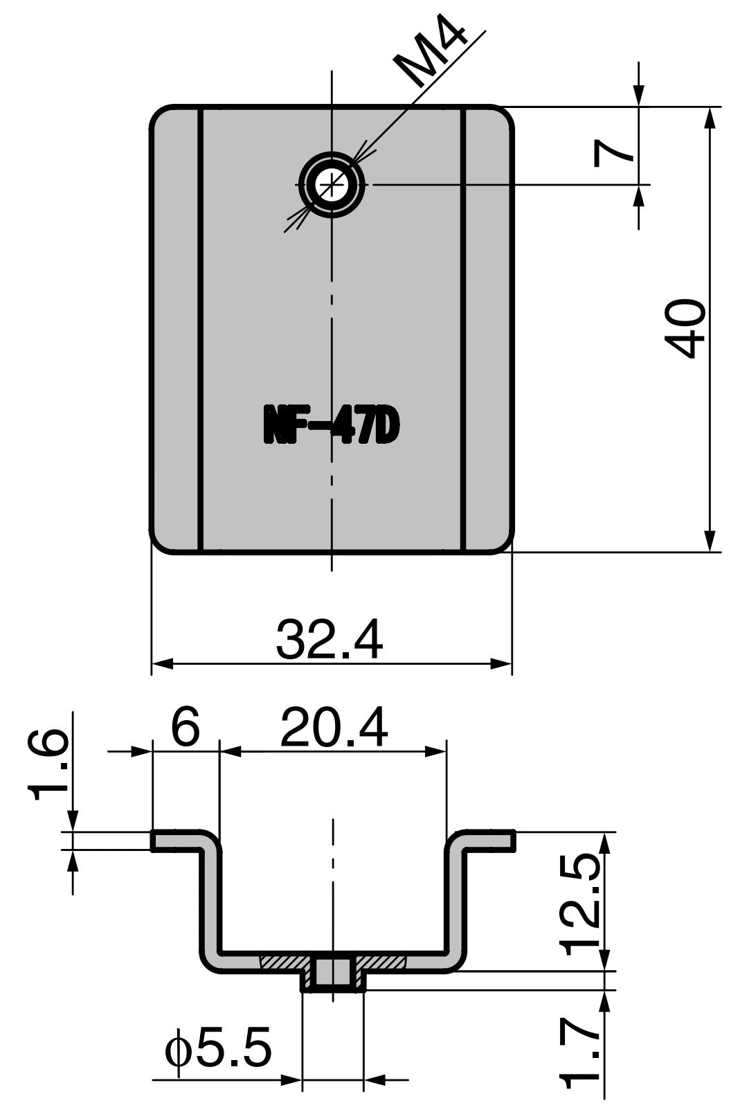 Winkel NF-47DB für die Montage auf Blech für Klapphaken mit Soft-Close Funktion NF-47D von Sugatsune / LAMP® (Japan)