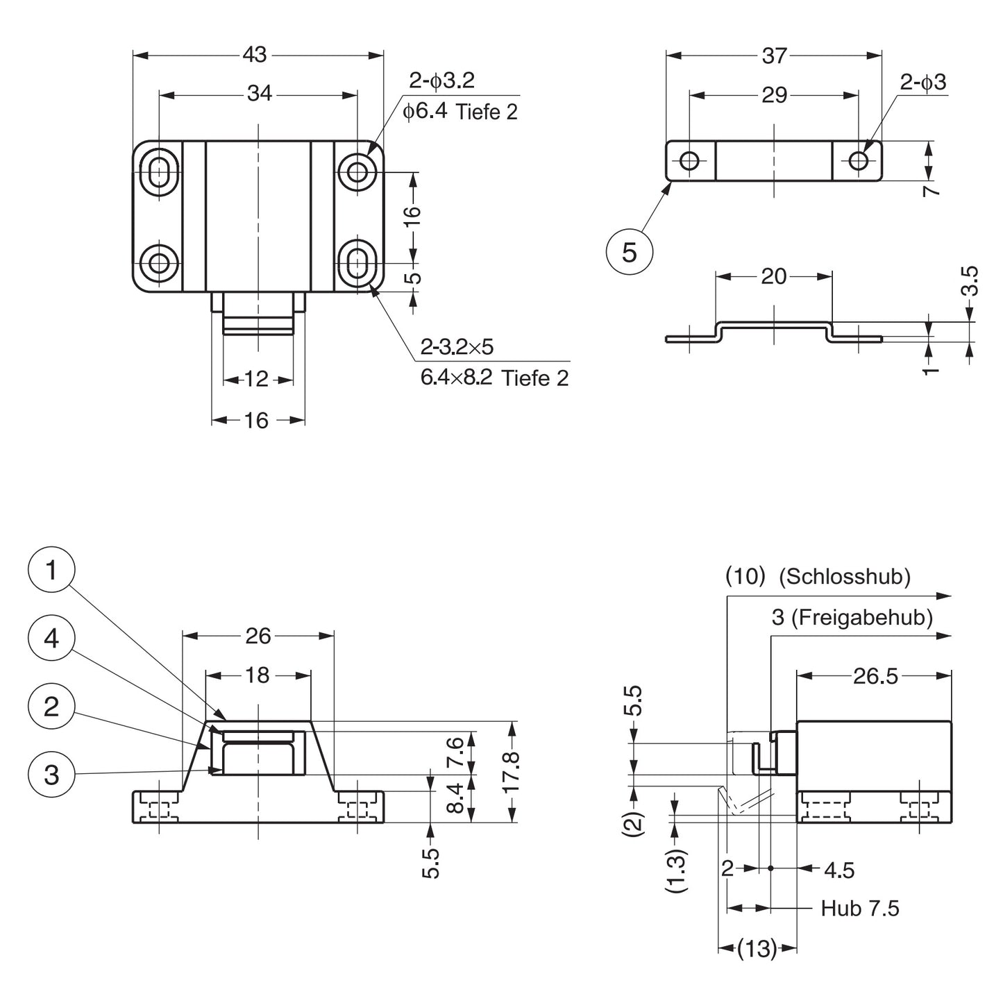 2 pieces spring snap lock mini-latch pressure catch for handleless doors, non-magnetic PR-21P from SUGATSUNE / Lamp (Japan)