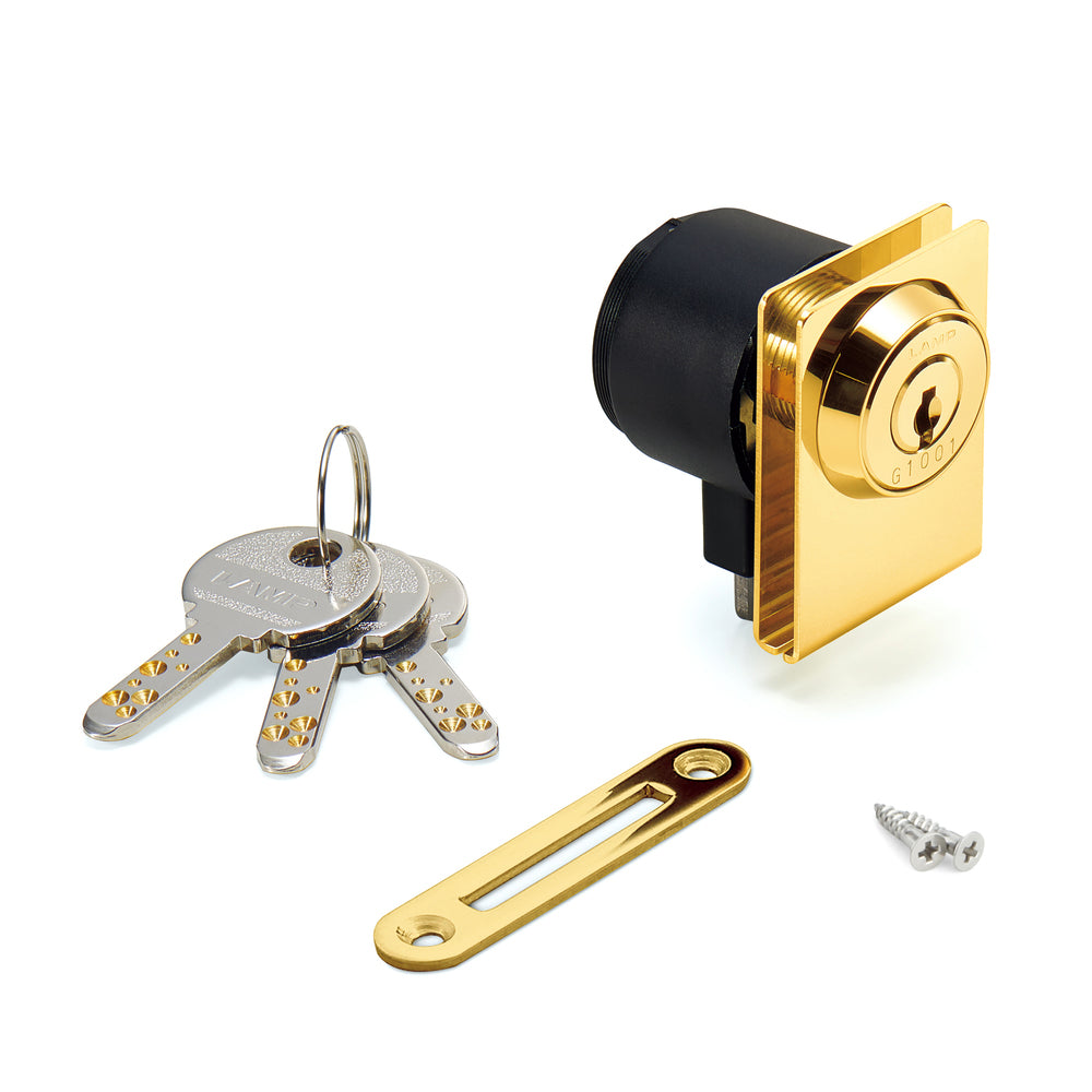 Serrure à levier pour portes vitrées, série Million Lock, à clé différente 1310GL-SQ-GP-B, par Sugatsune / LAMP (Japon)