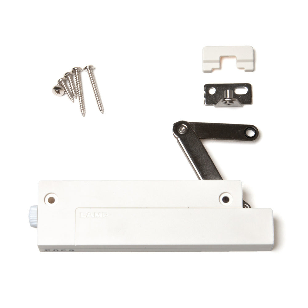 Soft-down flap fitting, compact CSD-10-TV-H-WT, by Sugatsune / LAMP (Japan)