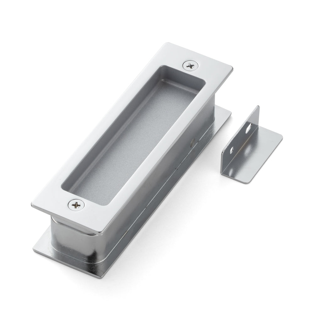 Zinc alloy flush pull with integrated fold-out door stop, chrome-plated finish, 135 mm (5.4") HH-P135CR. HH-P135CR flush pull with buffer for sliding doors, from Sugatsune / LAMP® (Japan)