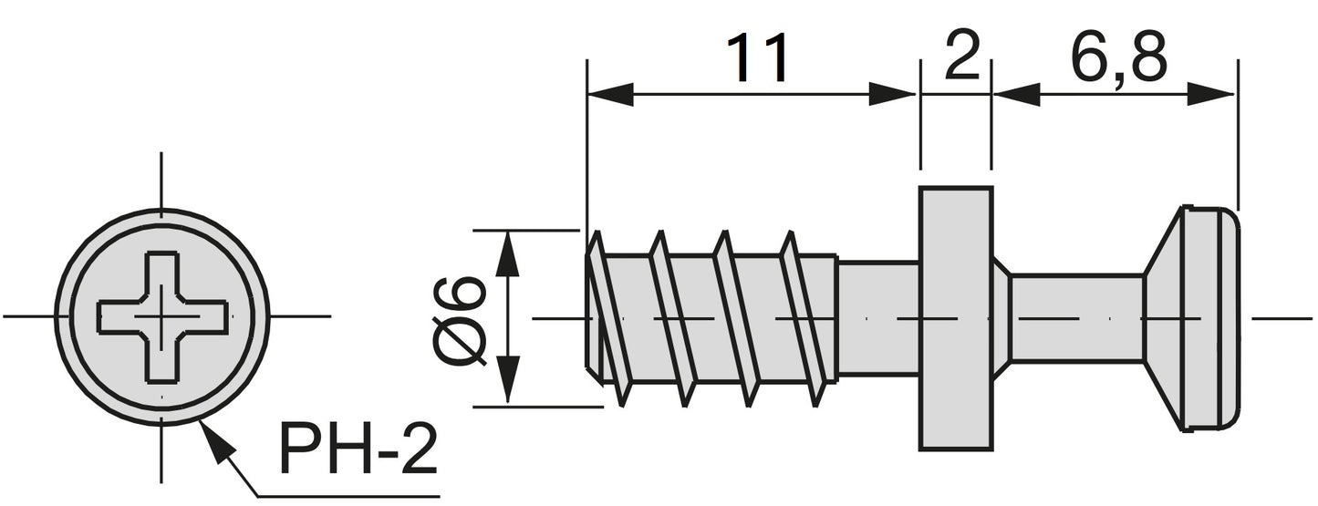 20 pieces robust connecting bolts for bore ⌀6 mm, made of Zamak, 11 mm (7/16″), 8083901 for furniture connection