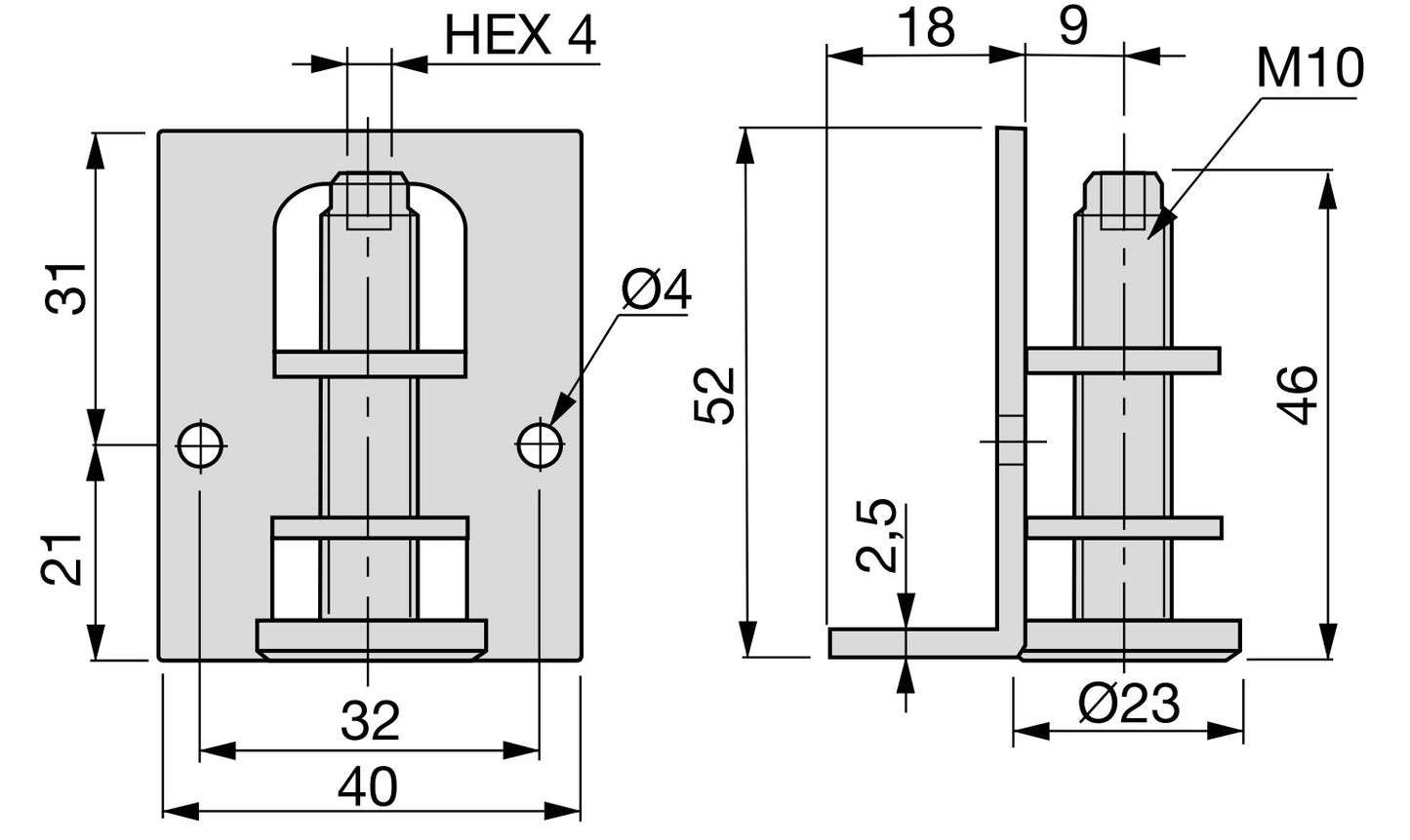 2 sturdy adjustable feet with mounting bracket, made of steel, load capacity: 120 kg (265 lbs), 3016805 for cabinets, kitchen furniture, industrial furniture