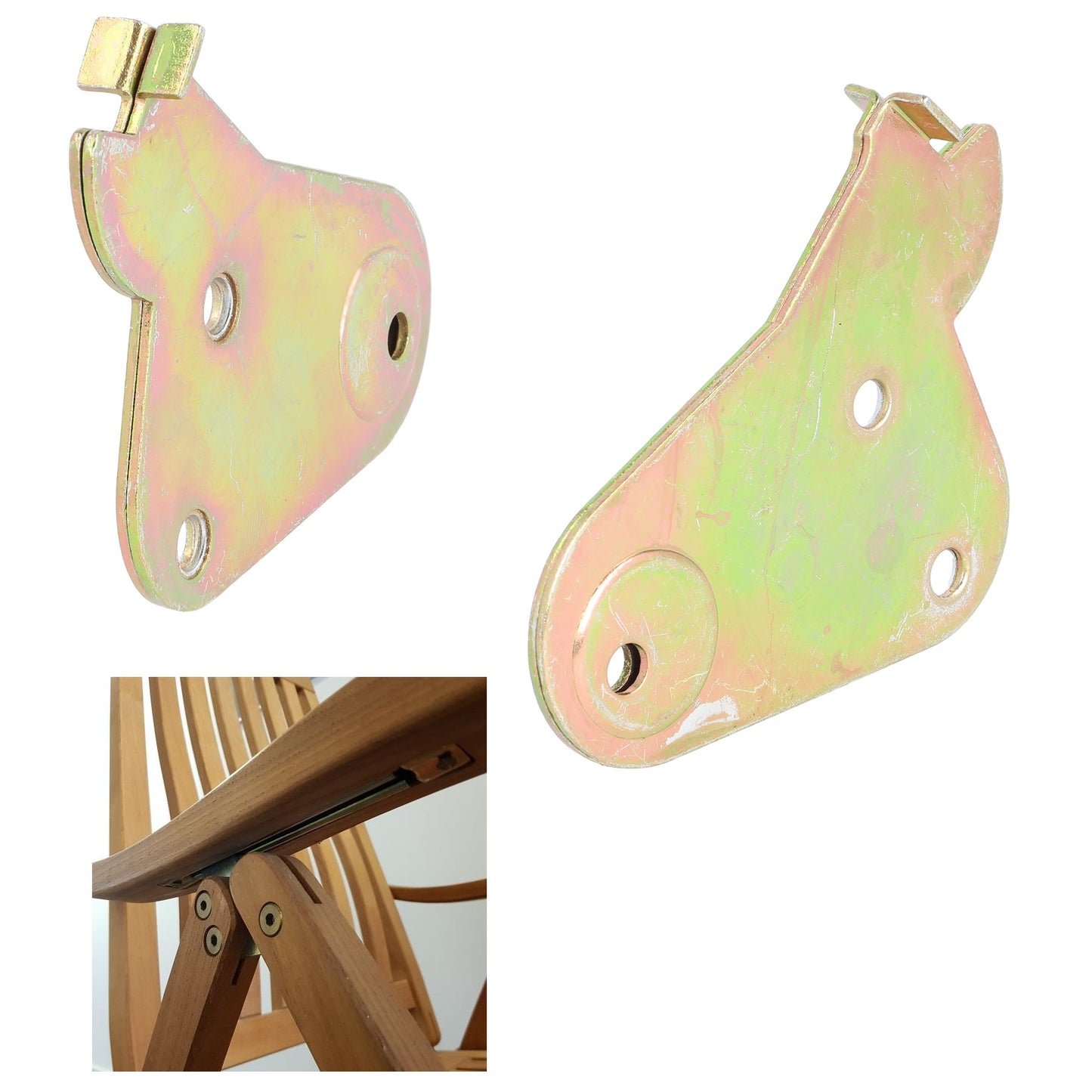 2 weather-resistant locking pawls, made of robust steel, galvanized, yellow, 04.05.015-2 (04.05.015). Latch levers for garden loungers, deck chairs, sun loungers, outdoor furniture, patio furniture, garden furniture, and much more, from SISO Denmark