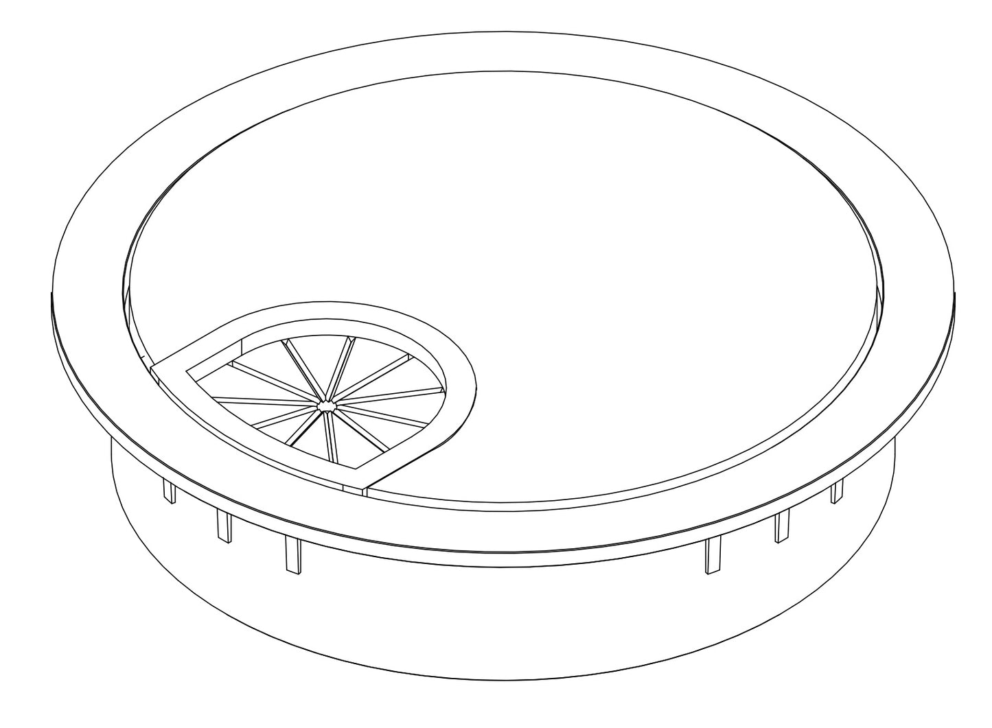 Hochwertige Kabeldurchführung aus Zamak, Ø 60 mm für Schreibtisch mit Bürstendichtung, Oberfläche: Edelstahl Look. Tisch-Kabelführung Kabeldurchlass von SISO / Dänemark