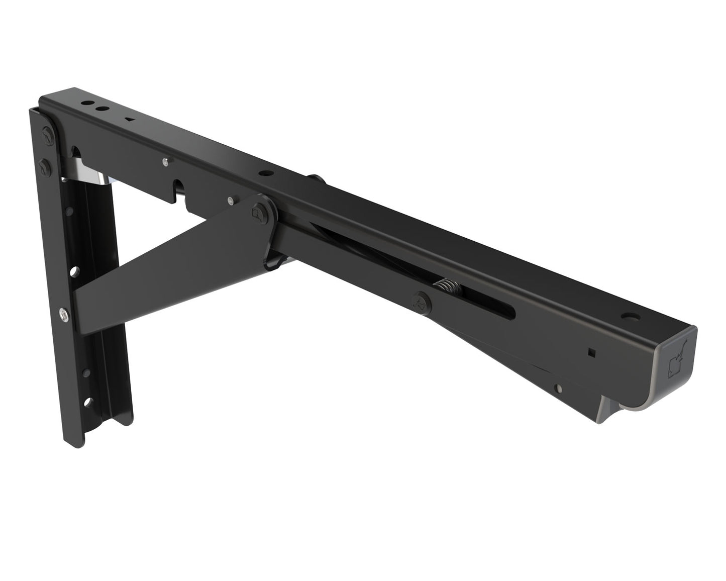 Support de table pliant robuste de haute qualité avec amortisseur de fermeture en douceur EB-317-DA-BL en acier inoxydable, surface : noire. Console pliable avec une capacité de charge jusqu'à 200 kg. Support de rabat de ROCA / Sugatsune