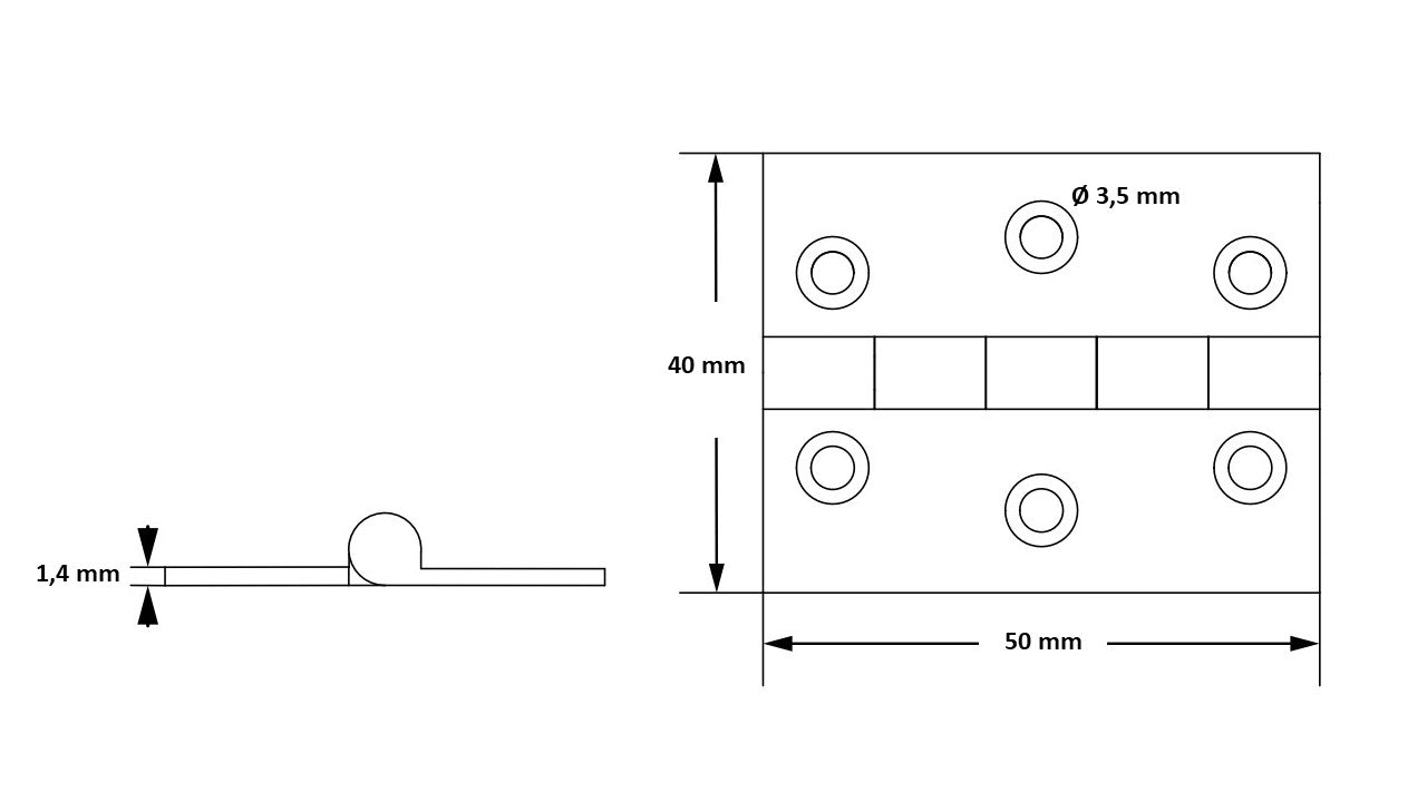 2 Stück hochwertige Möbelscharniere aus Messing, gelocht, 50x40x1,4 mm; gesandet