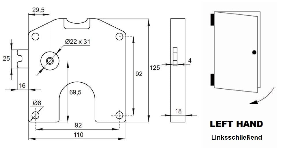 Pfandschloss für 1 Euro Münzen, Spindschloss linksschließend. Münzschloss für Spinde, Umkleidespinde, Schulspinde, Schränke usw. von SISO / UMAXO®