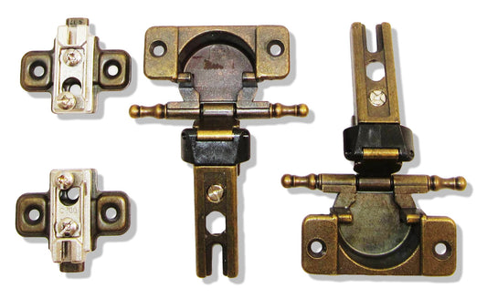 Zwei Stück UMAXO 180° Eingelenkscharnier (für Falztüren) Zamak, messing brüniert. SET (2 x Scharnier, 2 x Montageplatte). Als Ersatz für NEXIS SLIDE-ON 80 (MEPLA)