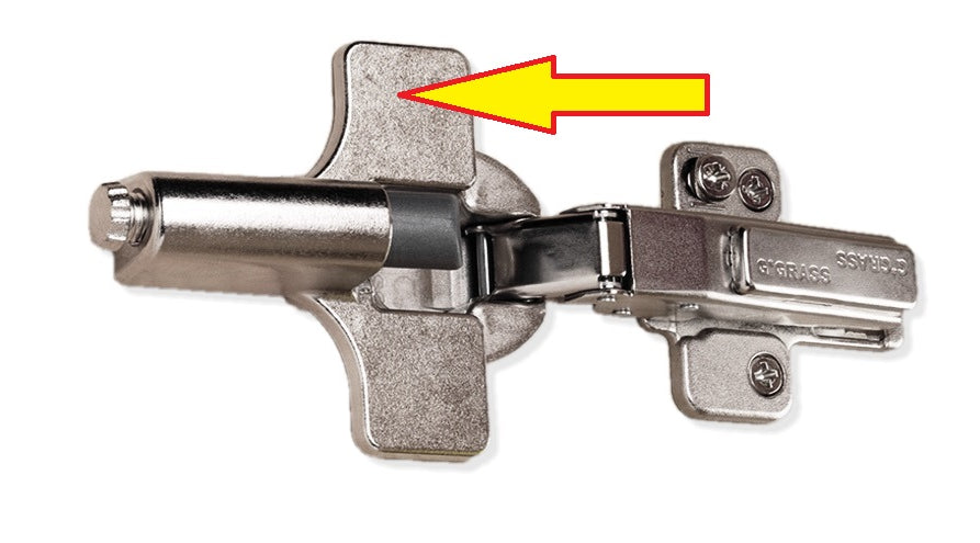 Soft-close damper, including housing, for GRASS NEXIS Slide-On and Click-On furniture hinges. For retrofitting or replacement.