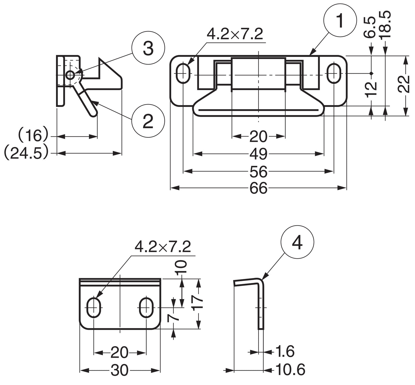 Black lever lock, polyamide finger catch with a steel counter plate, LL-66BL by Sugatsune / LAMP® (Japan)