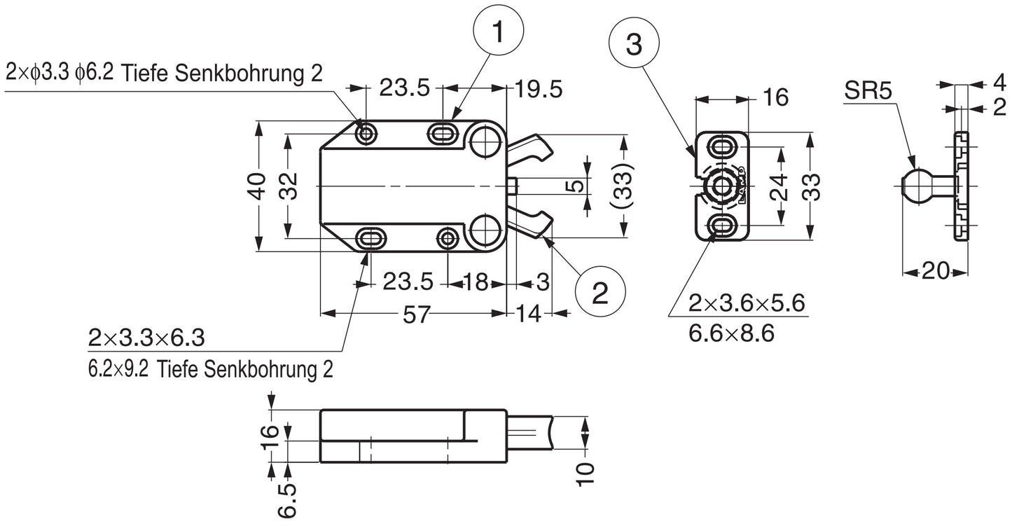 Nicht magnetischer Druckschnäpper MC-37F von SUGATSUNE / Lamp (Japan). Türöffner Federschnapper, automatischer Touch-Latch für Möbel zum Schrauben mit Gegenstück und Schrauben