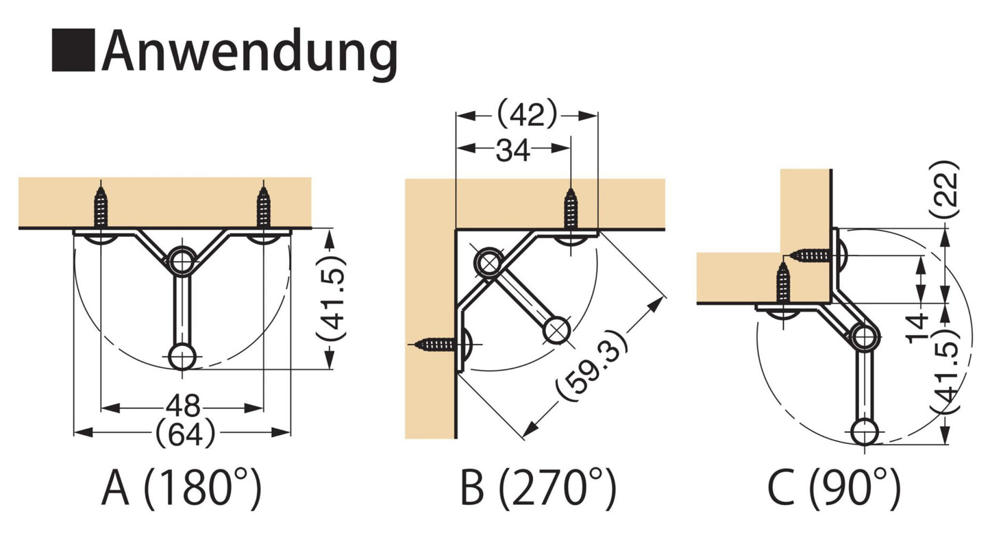 Flexibler schwenkbarer Edelstahl-Haken mit Kugel für ebene Fläche, Ecke oder Kante. Edelstahlhaken TZ-360 von Sugatsune / Lamp (Japan)