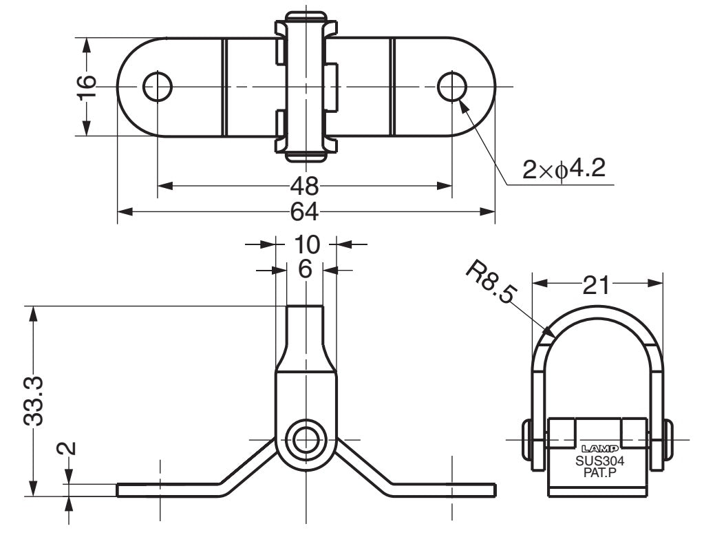 Flexibler schwenkbarer Edelstahl-Haken für ebene Fläche, Ecke oder Kante. DZ-270 von Sugatsune LAMP® / Japan