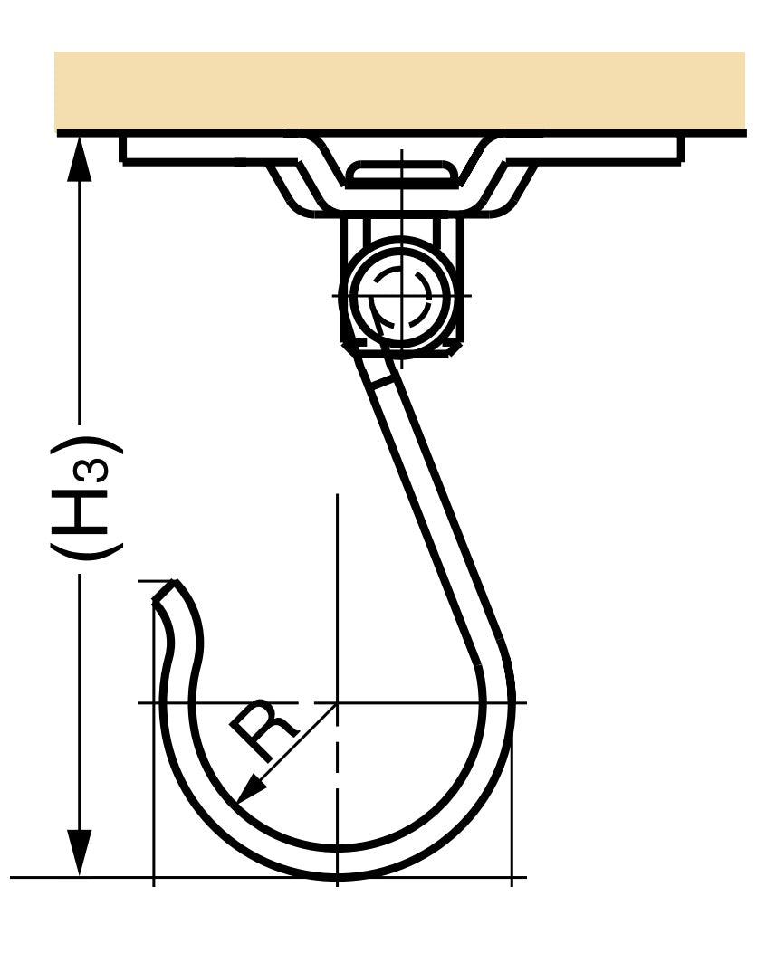 Hochwertiger Haken aus Edelstahl, 360° drehbar und 180° schwenkbar für Decken- und Wandmontage. Edelstahlhaken UJ-040 und UJ-050 von Sugatsune / LAMP® (Japan)