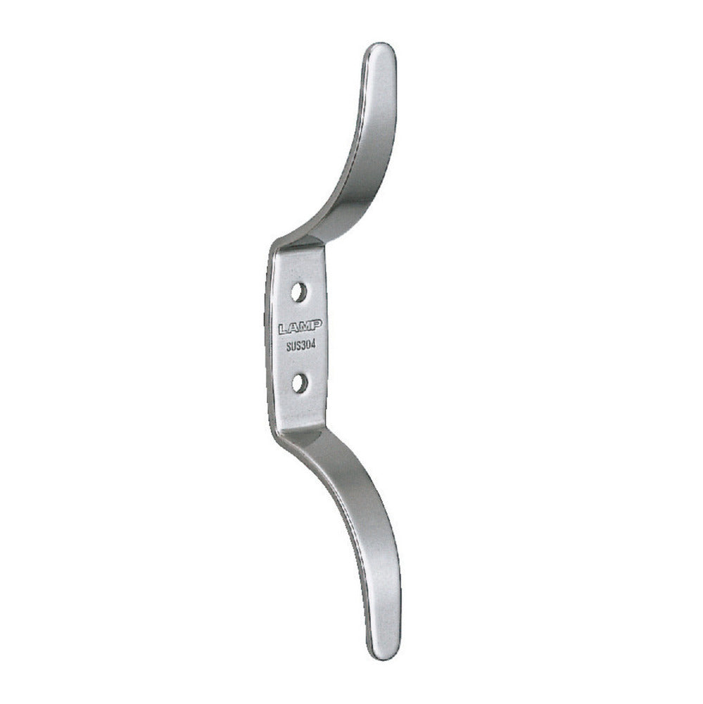 High-quality double hook made of V2A stainless steel for wall mounting, suitable for winding ropes. Stainless steel hook RB-102 from Sugatsune / LAMP® (Japan)