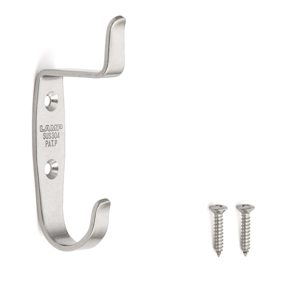 High-quality double hook made of V2A stainless steel for wall mounting. Stainless steel hook RI-074 from Sugatsune / LAMP® (Japan)