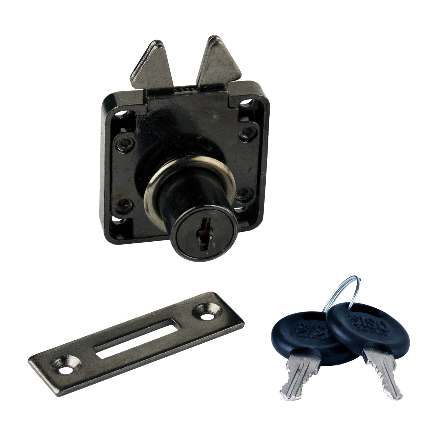 Serrure à visser pour volet roulant de haute qualité, surface : anodisée noire, modèle : verrouillage différent, 14.01.410-0 pour volets roulants, portes de meubles coulissantes