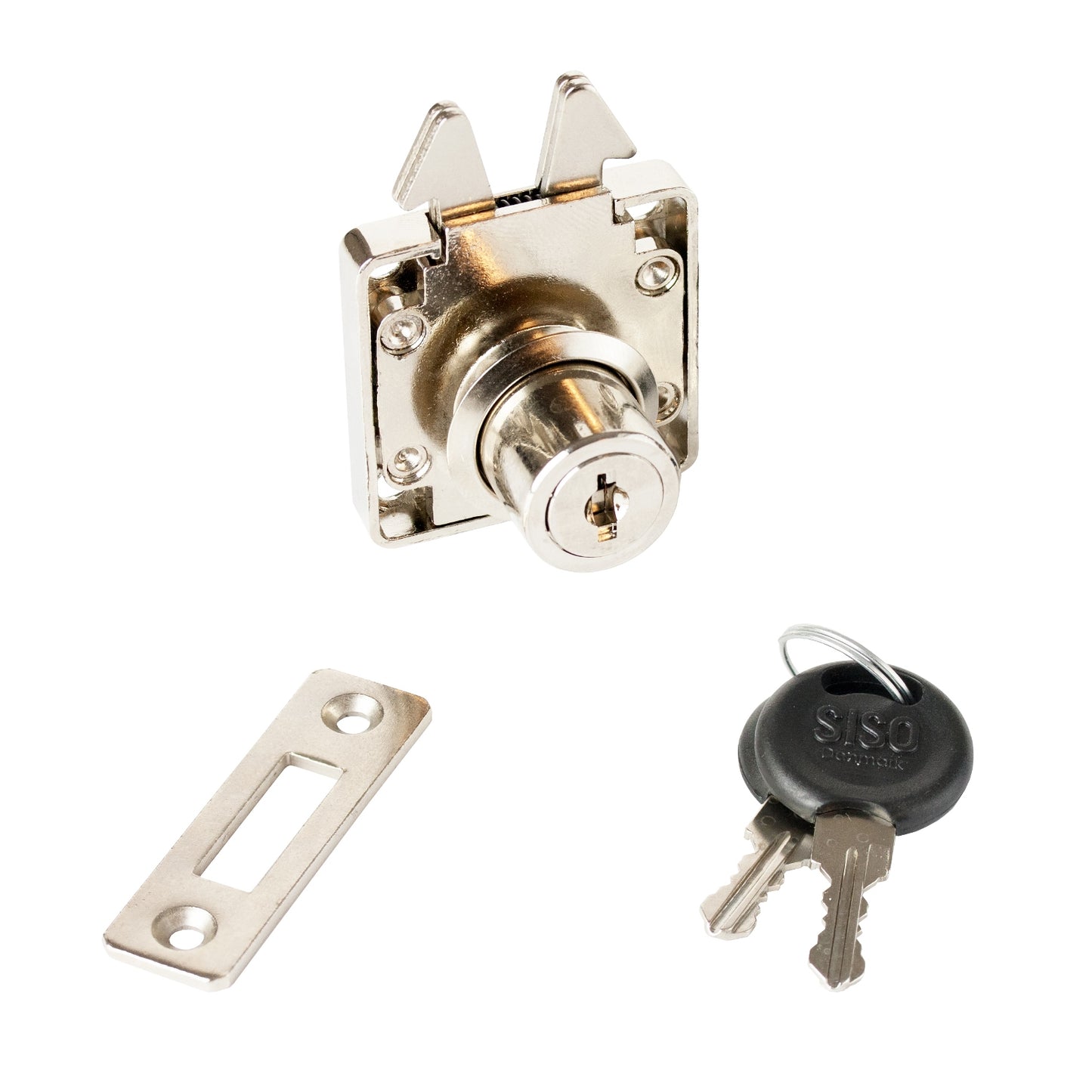 High-quality screw-on roller shutter lock, surface: nickel-plated, design: different locking, 14.01.450-1 for roller shutters, sliding furniture doors