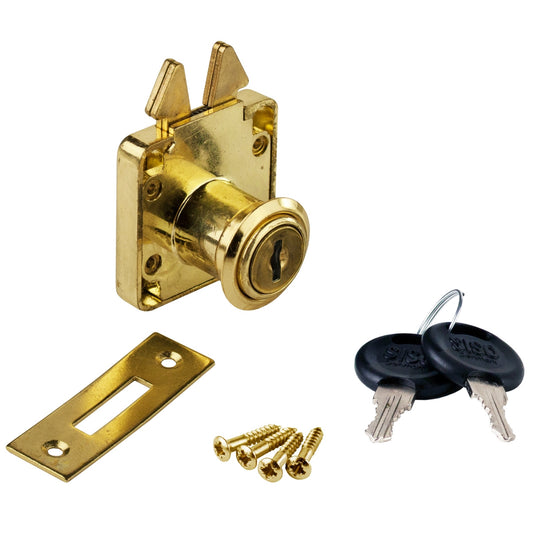 High-quality screw-on roller shutter lock with cylinder rosette and two keys, surface: brass, 14.01.452-0 for roller shutters, sliding furniture doors