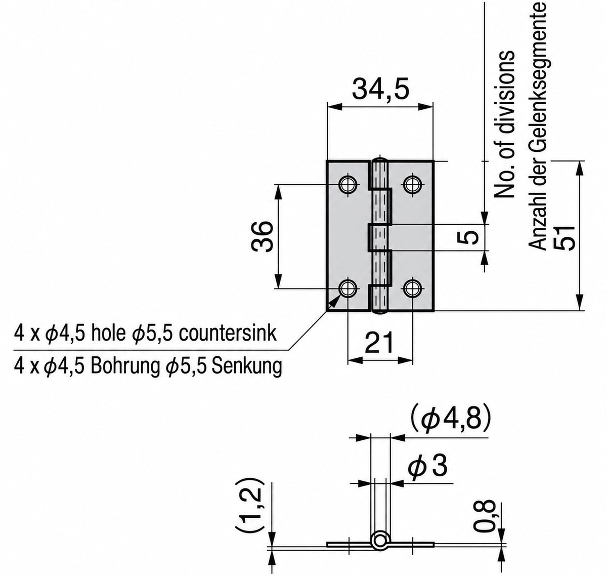 2 Stück hochwertiges Aufschraubscharnier, aus Edelstahl SUS304, Tragkraft: 6,7 kg, 51 mm (2-1/64″), B-1059-4 für Maschinentüren, Wartungsklappen