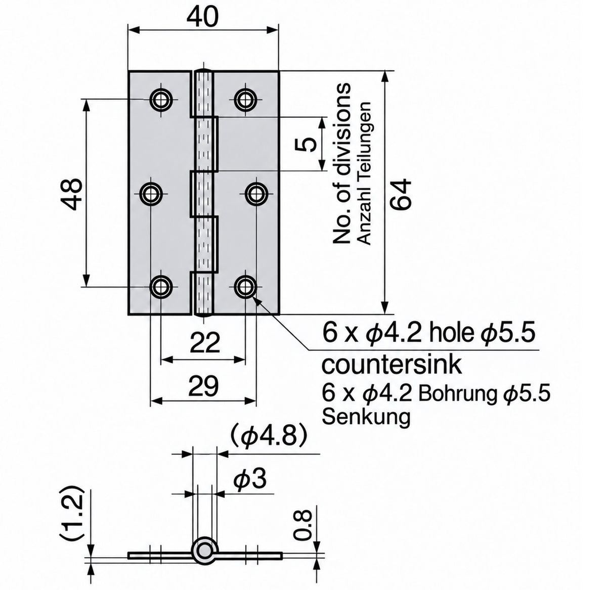 2 pieces high-quality screw-on hinge, made of SUS304 stainless steel, load capacity: 9.7 kg (21.4 lb), 64 mm (2-33/64″), B-1059-3 for machine doors, maintenance flaps