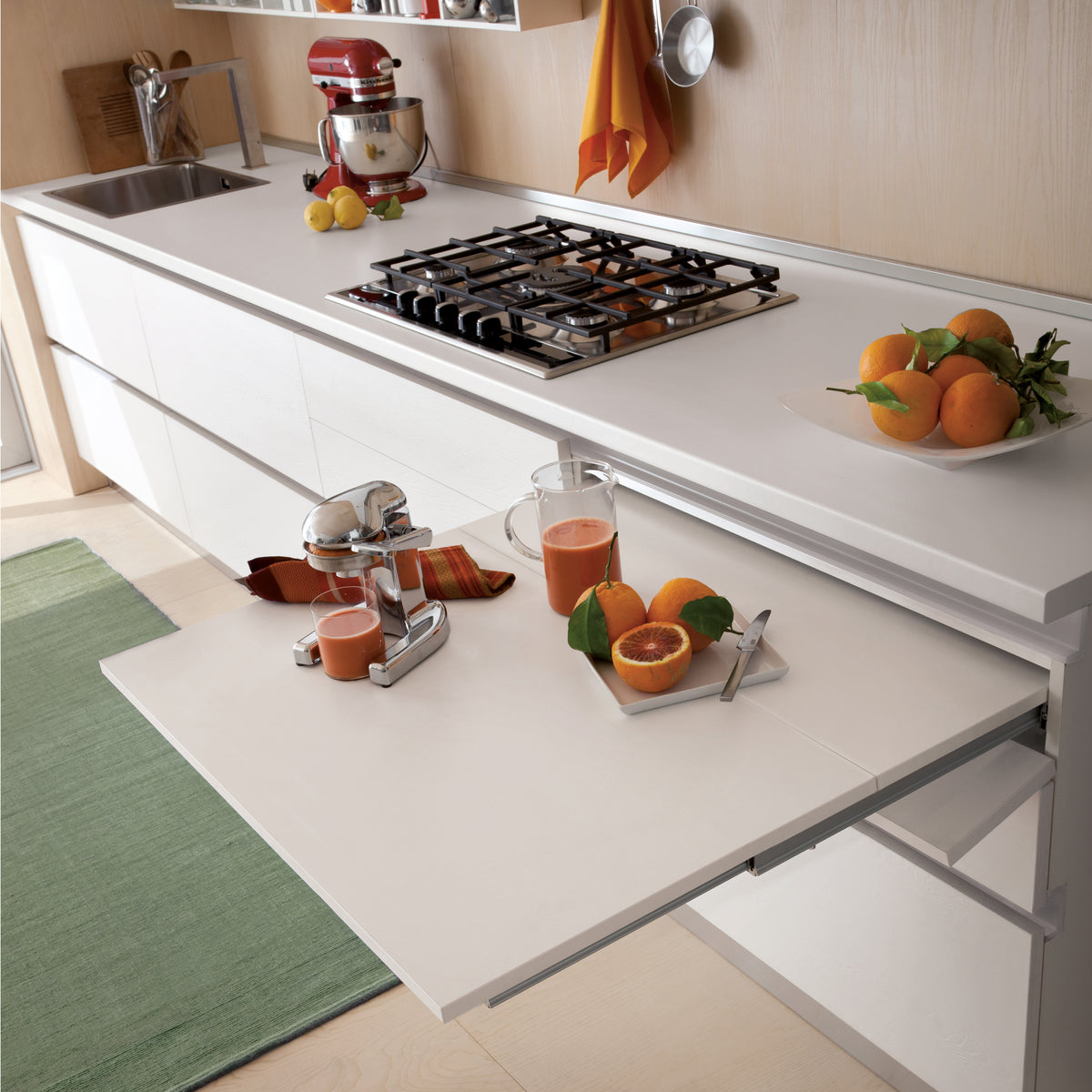 High-quality pull-out table fitting, load capacity: 60 kg, extension length: 750 mm, 2046369 for kitchen cabinets, kitchen base cabinets, kitchen furniture, pull-out tables, folding tables