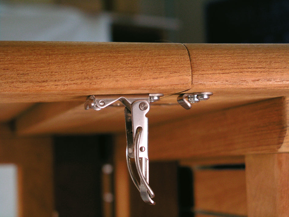 4 pieces of adjustable steel pull-out table clamps, bronze-plated, with two position locks, 70 mm (2.8") 24.03.001-1. Catch #22 steel pull-out table clamp, bronze-plated, for pull-out tables, boxes, instrument cases, and worktops, from SISO Denmark