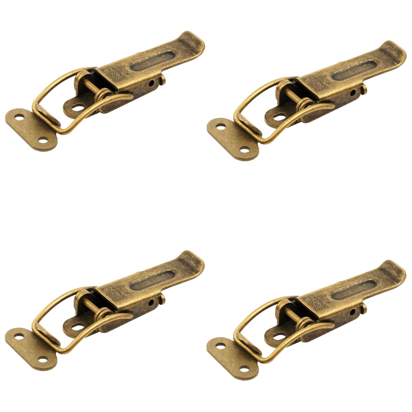 4 pieces of adjustable steel pull-out table clamps, bronze-plated, with two position locks, 70 mm (2.8") 24.03.001-1. Catch #22 steel pull-out table clamp, bronze-plated, for pull-out tables, boxes, instrument cases, and worktops, from SISO Denmark