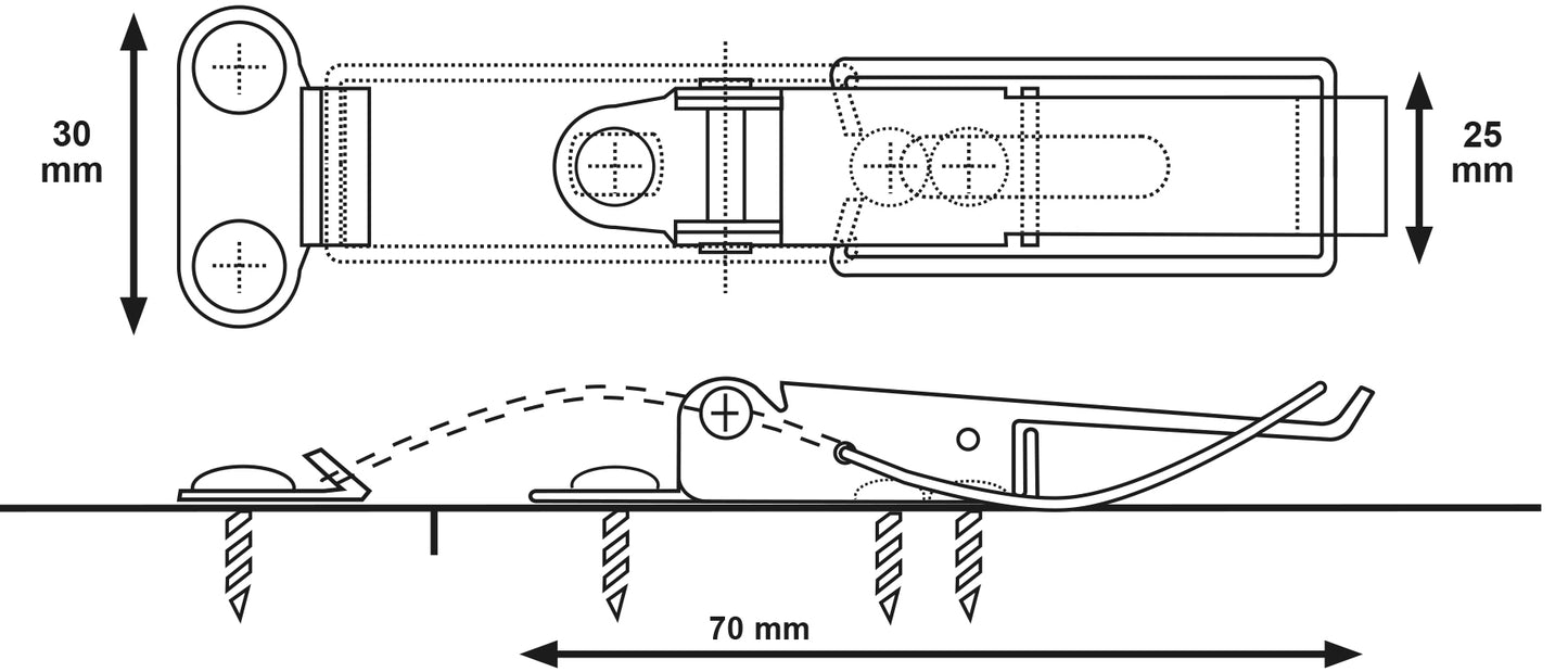 4 Stück Ausziehtischspannverschluss aus Stahl, verzinkt, einstellbar, mit zwei Lagesicherungen, 70 mm (2,8″) 24.03.003-6. Spannverschluss Catch #22 aus Stahl, verzinkt, für Ausziehtisch, Kiste, Instrumentenkoffer, Arbeitsplatte, von SISO Denmark