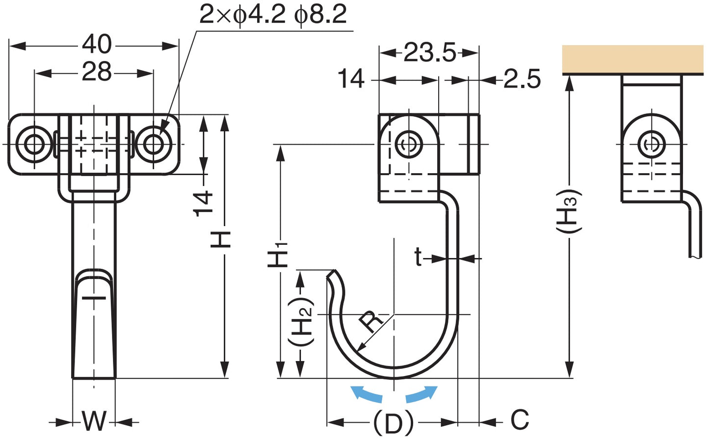 Beweglicher Edelstahlhaken, aus rostfreiem Edelstahl, Oberfläche: glänzend poliert, 55 mm (2,2″), UC-048. Schaukelhaken für Wand, Decke, Badezimmer, Außenbereich, Schwimmbad und viel mehr, von Sugatsune / LAMP® (Japan)