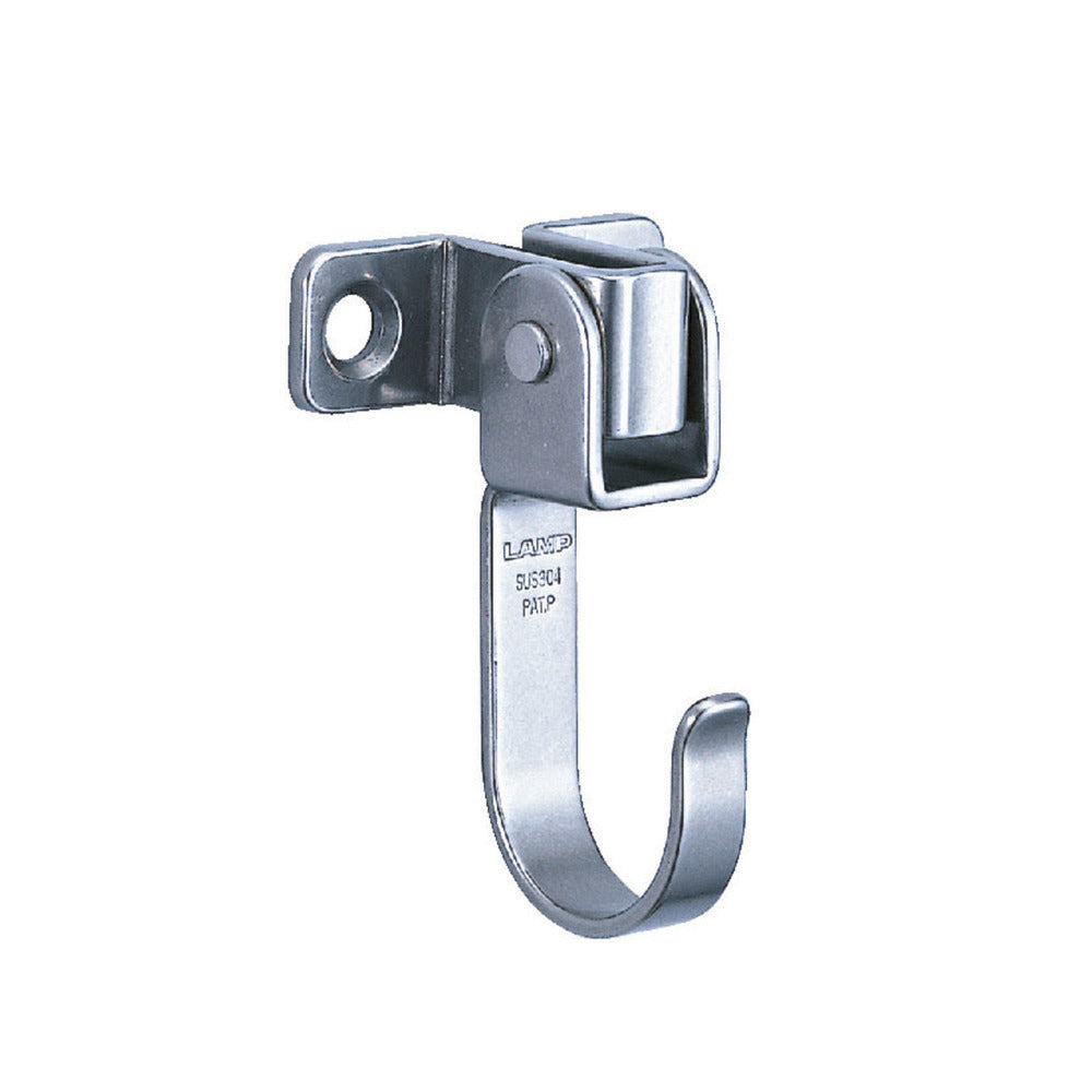 Movable stainless steel hook, surface: glossy polished, 62 mm (2.5"), UC-055. Swing hook for walls, ceilings, bathrooms, outdoors, swimming pools, and much more, by Sugatsune / LAMP® (Japan)