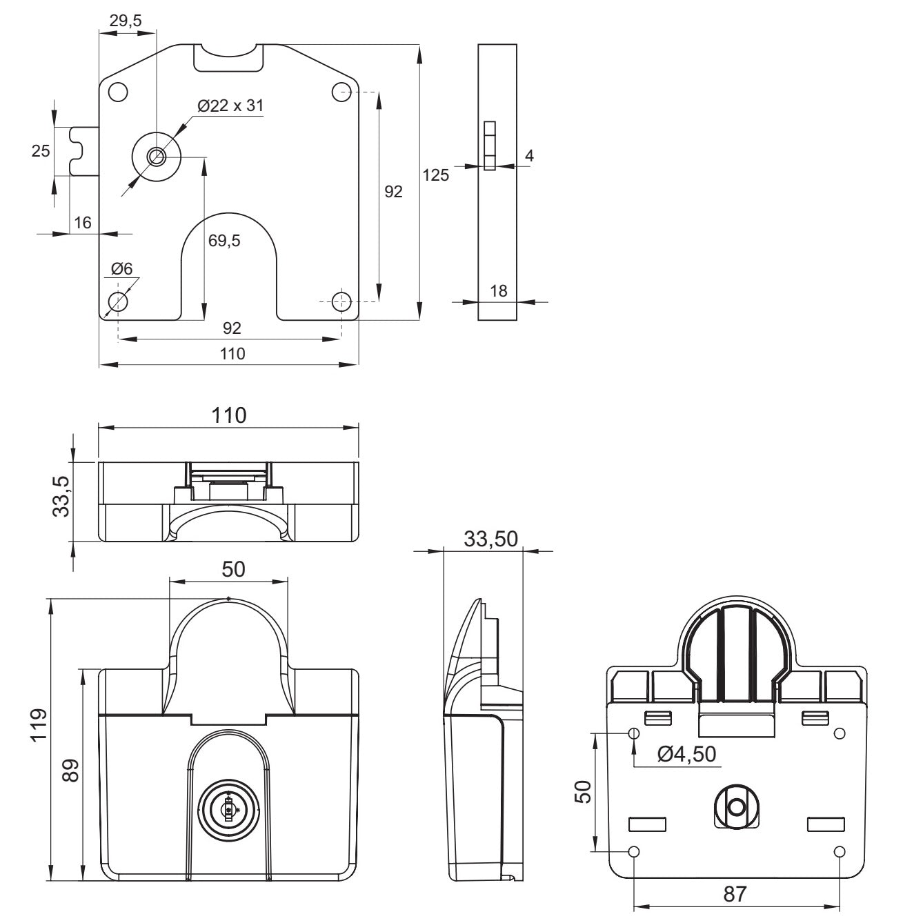 Payment coin lock with coin container for 1-euro coins, left-locking, 14.60.250-0 for clubs, swimming pools