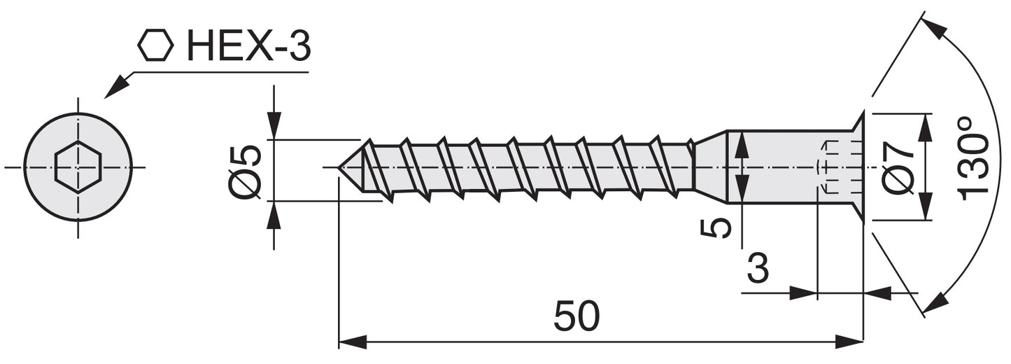 20 Stück Confirmat, Einteilverbinder mit Senkkopf für Bohrloch ⌀3,5 mm, mit Innensechskant SW3 mm, aus robustem Stahl, Oberfläche: verzinkt, 50 mm (2″), 7011905. Möbelschraube, für Schrank, Möbel, Regal, Korpusmöbel und viel mehr, von EMUCA