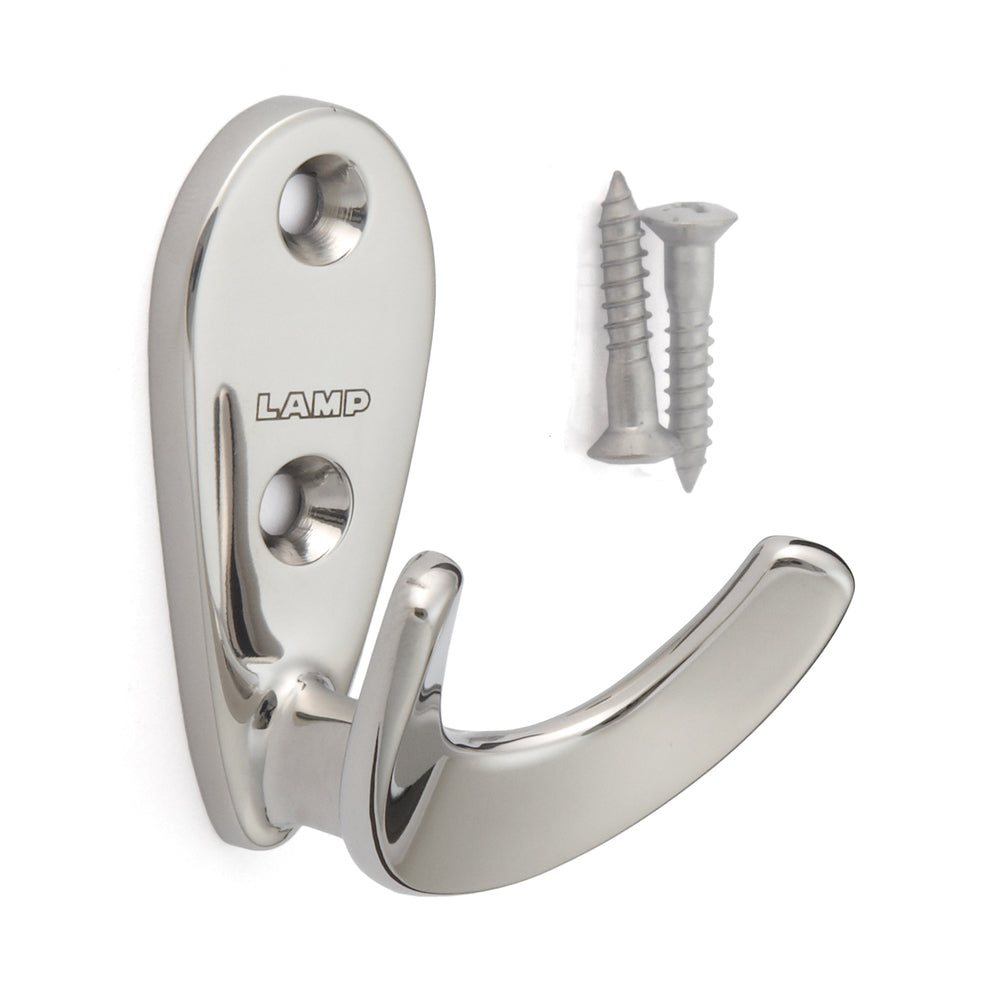 High-quality double hook, made of high-quality SUS316 stainless steel, surface: glossy polished, 50 mm (2"), EU-50. Double wall hook for coat racks, bathrooms, outdoors, swimming pools, and much more, by Sugatsune / LAMP® (Japan)