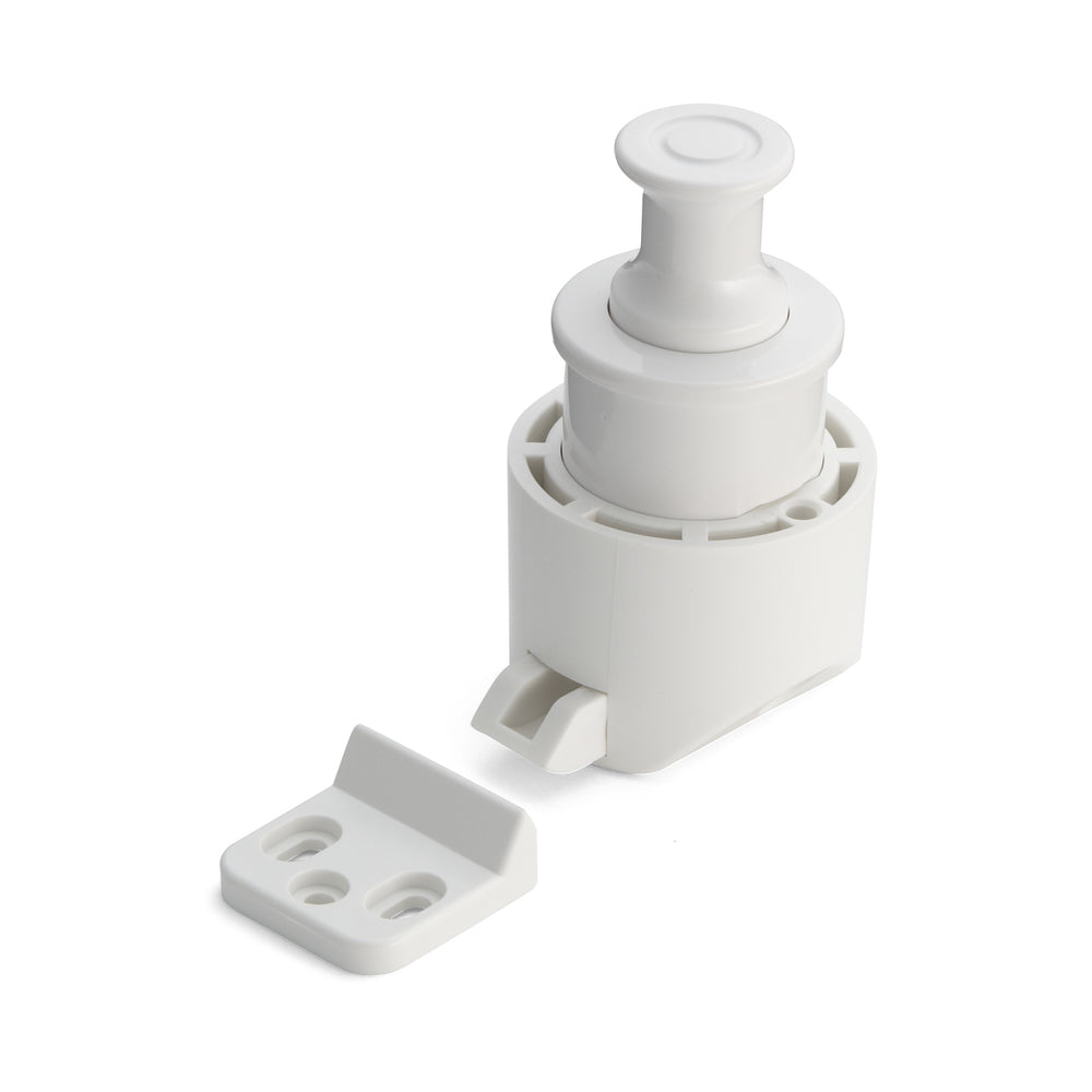 High-quality snap fastener with handle function, made of ABS, surface: white, PKL-07SW and PKLSW. Particularly lightweight snap fastener for caravans, yachts, private aircraft, caravans, boats, and much more, from Sugatsune / LAMP® (Japan).